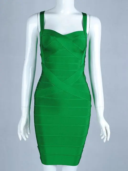 Sexy Blue Spaghetti Strap Mini Bandage Dress VestiVogue green XS