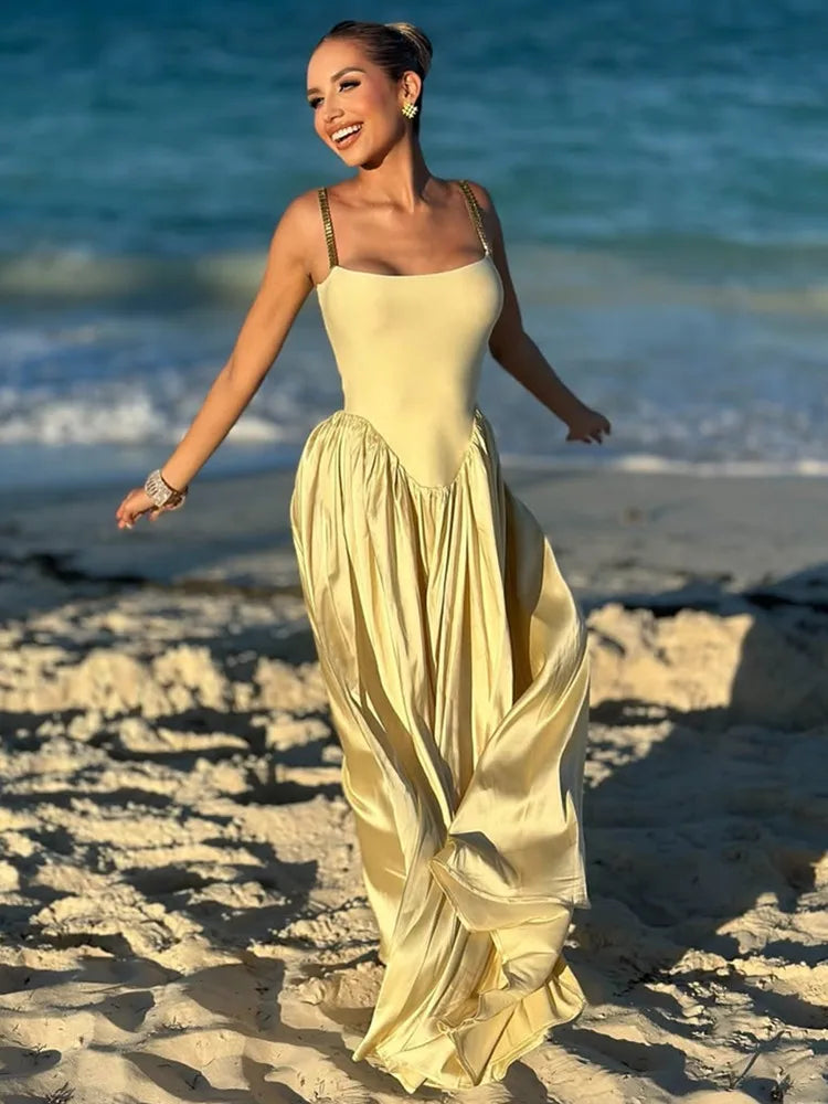 Sleeveless Backless Yellow Bodycon Maxi Dress VestiVogue Yellow S