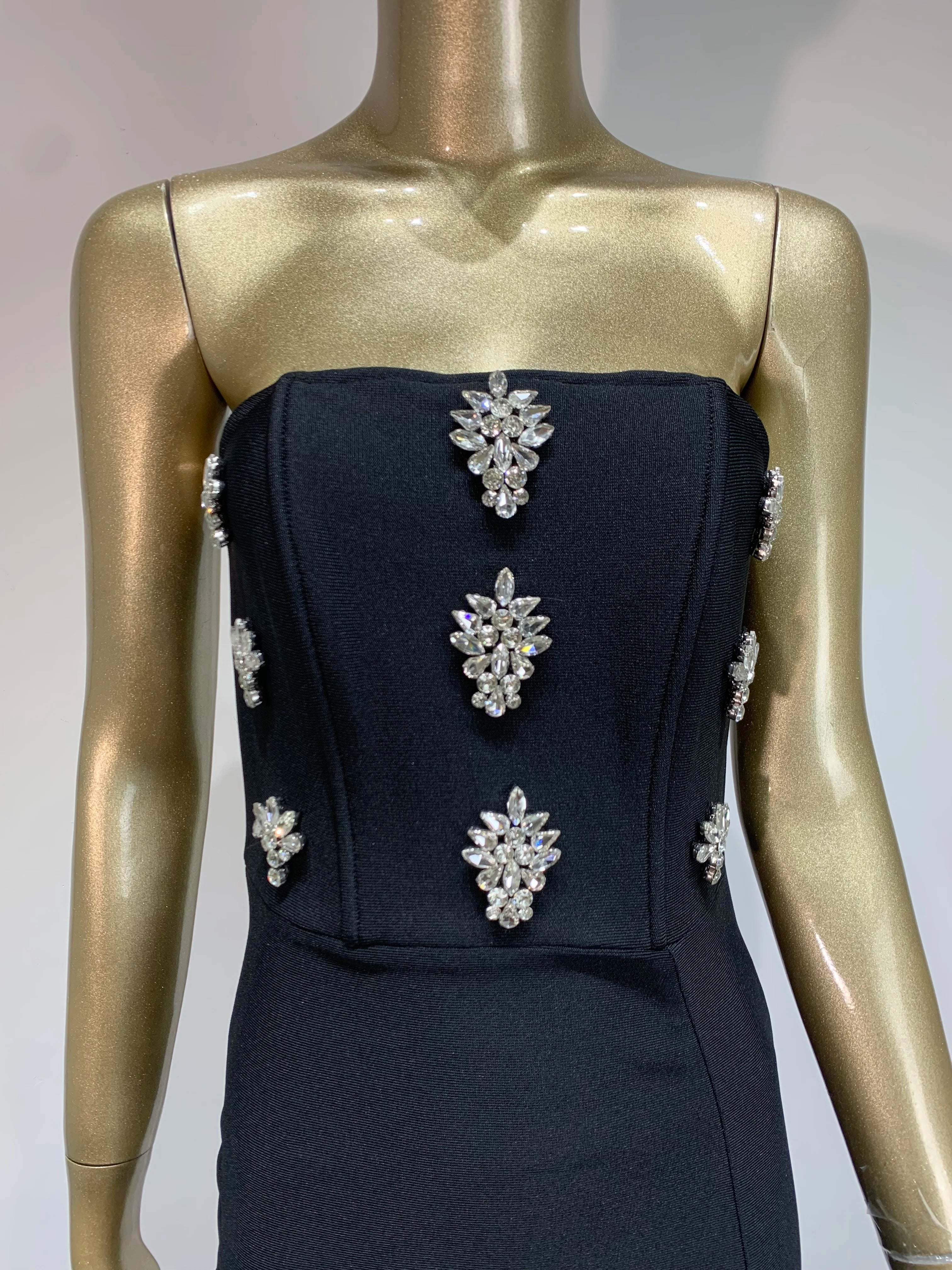 Elegant Strapless Crystal Black Bodycon Dress VestiVogue  