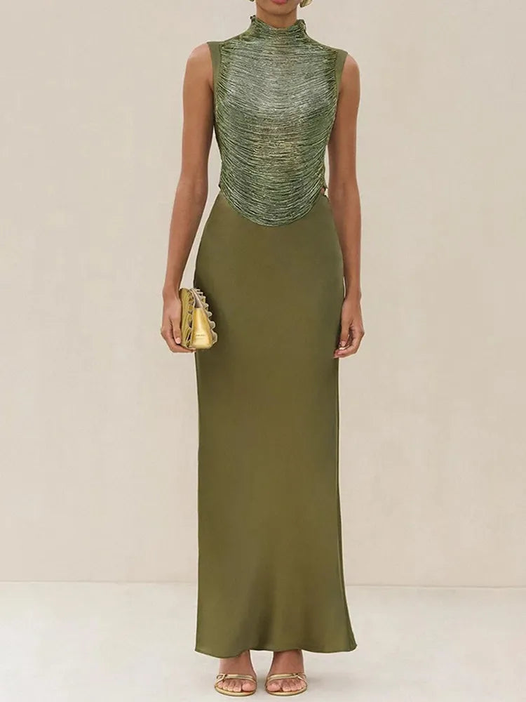 Army Green Maxi Two-Piece Tassel Skirt Set VestiVogue