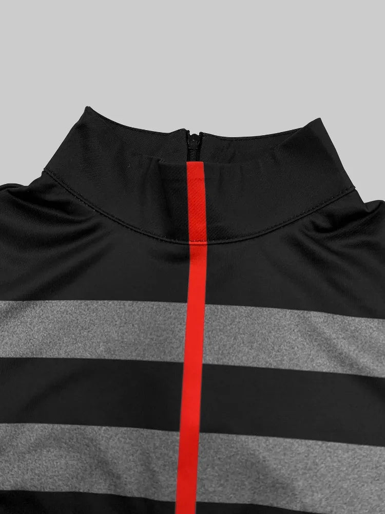 Striped High Neck Loose Fit Pullover T-shirt VestiVogue