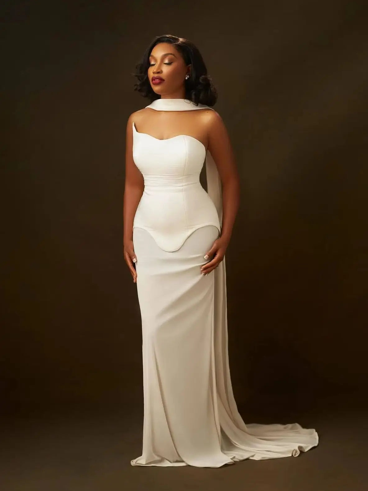 White Strapless Mesh Maxi Bandage Dress VestiVogue