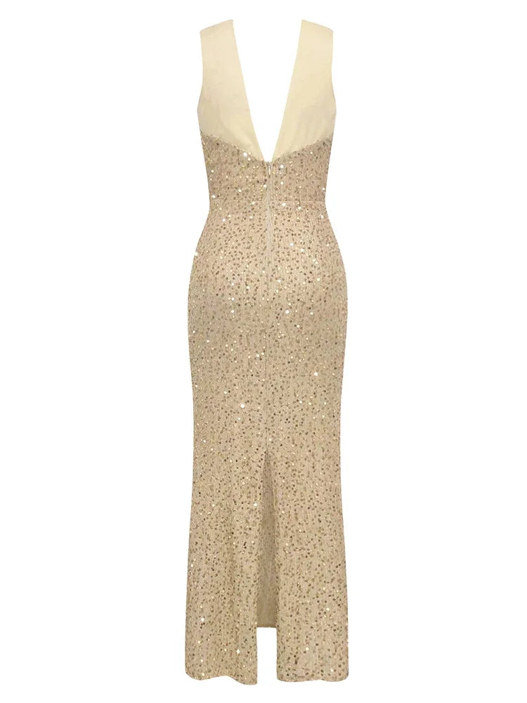 Chic Backless Halter Sequins Dress VestiVogue