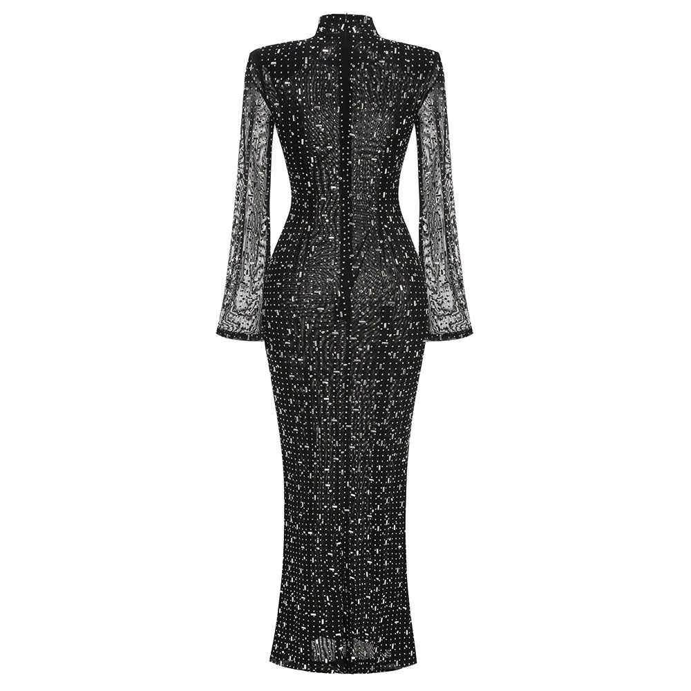 Turtleneck Sequined Maxi Dress VestiVogue