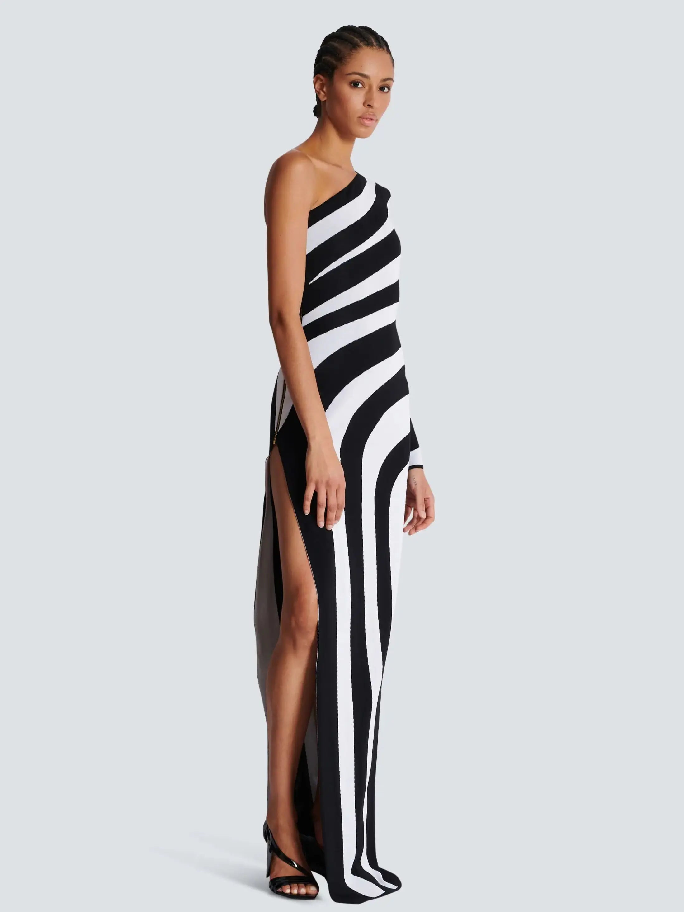 Asymmetrical Striped Jacquard Maxi Bandage Dress for Women VestiVogue  