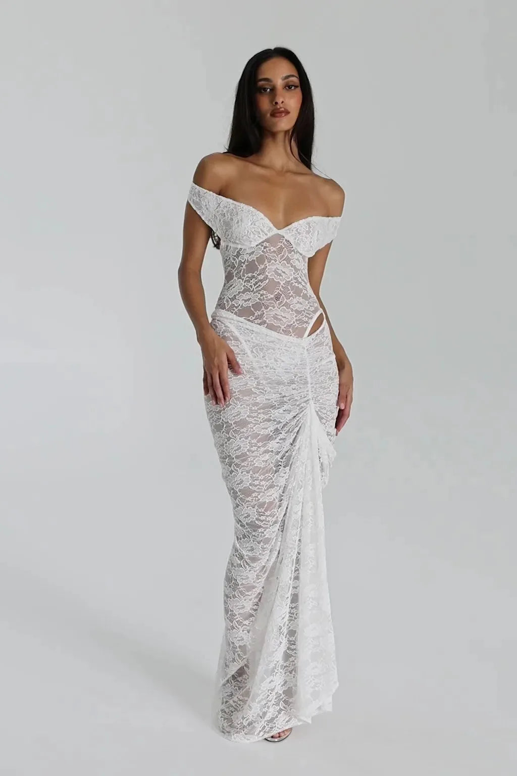 Charming Lace Deep V Backless Dress VestiVogue