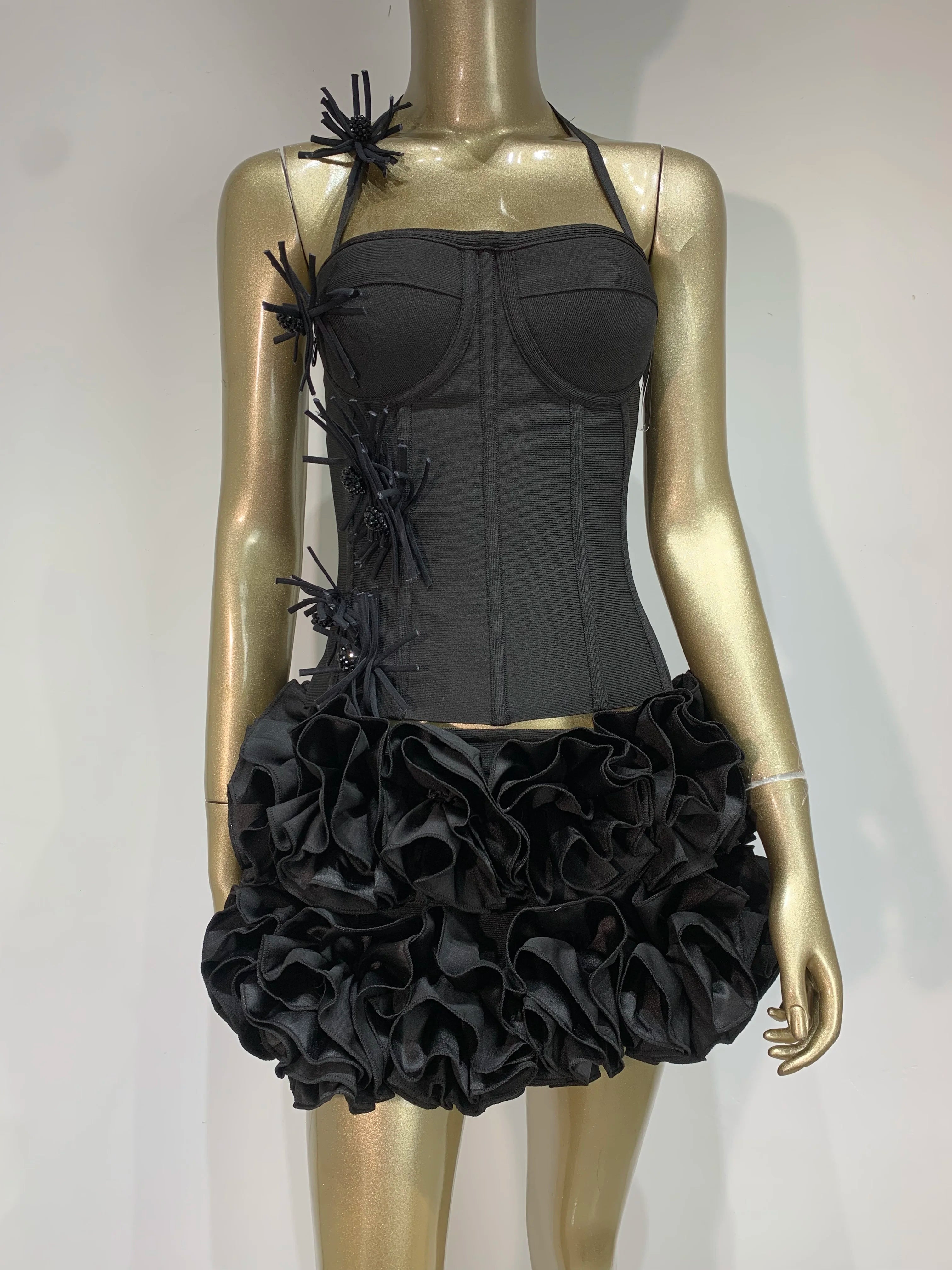 Halter Backless Floral Mini Two-Piece Bandage Set VestiVogue