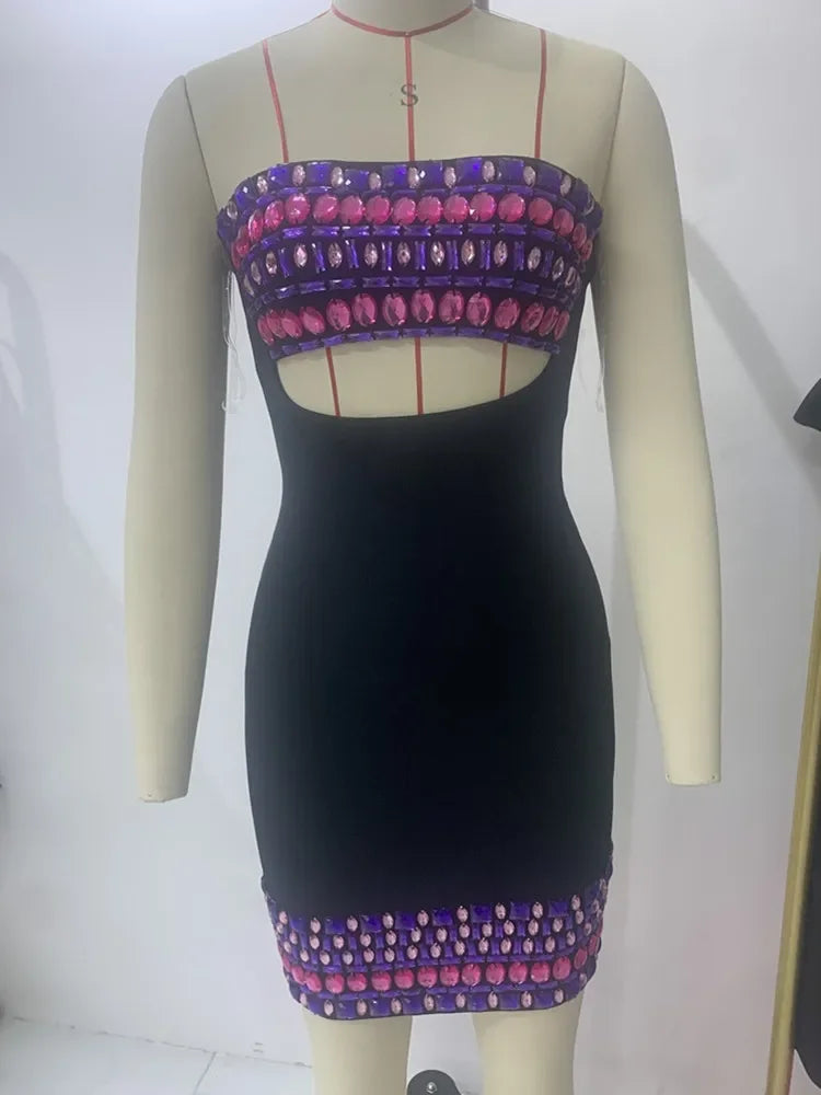 Vibrant Crystal Strapless Bodycon Mini Dress VestiVogue  