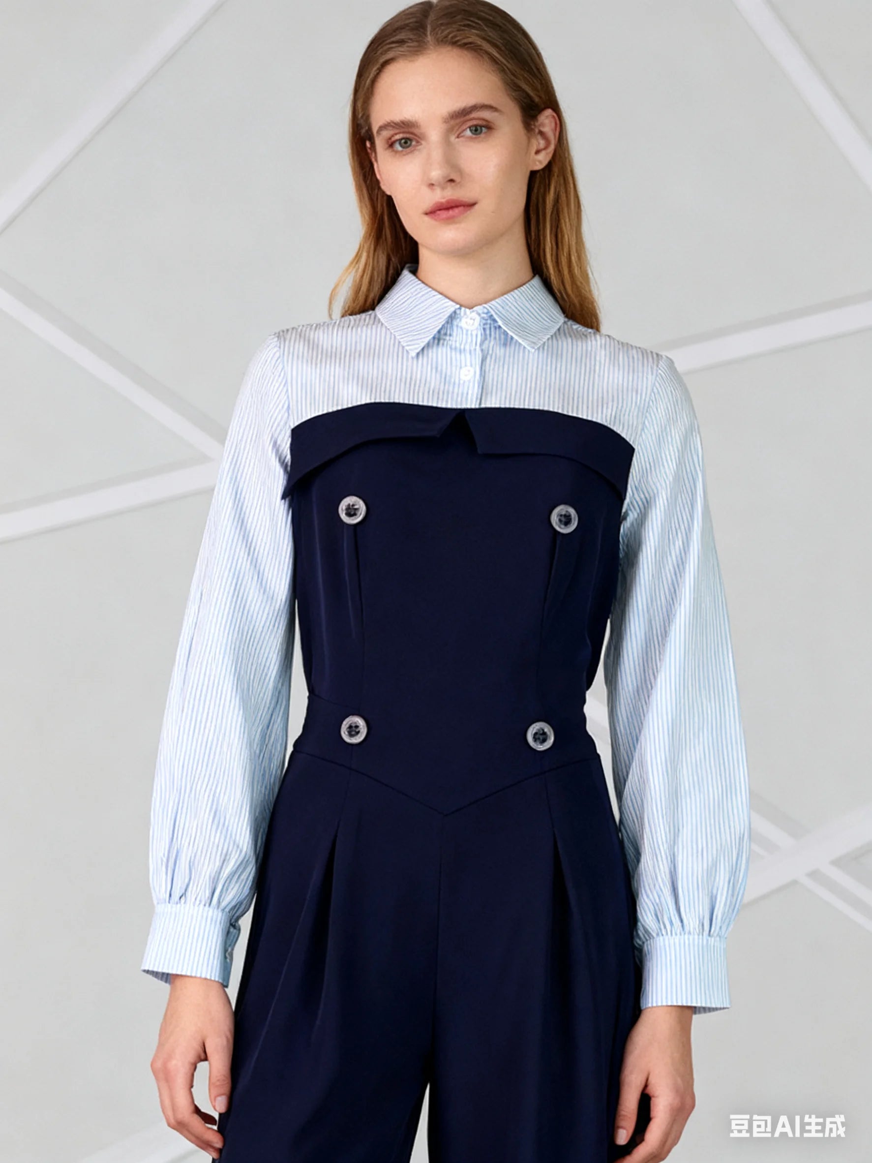 Lapel Collar High-Waist Wide Leg Jumpsuit with Trendy Patchwork VestiVogue