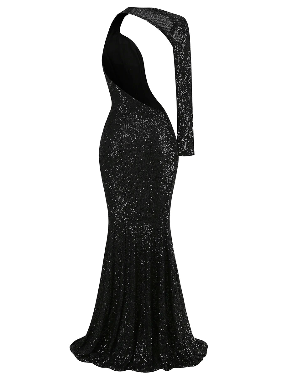 Sparkly Black Bodycon Maxi Dress VestiVogue