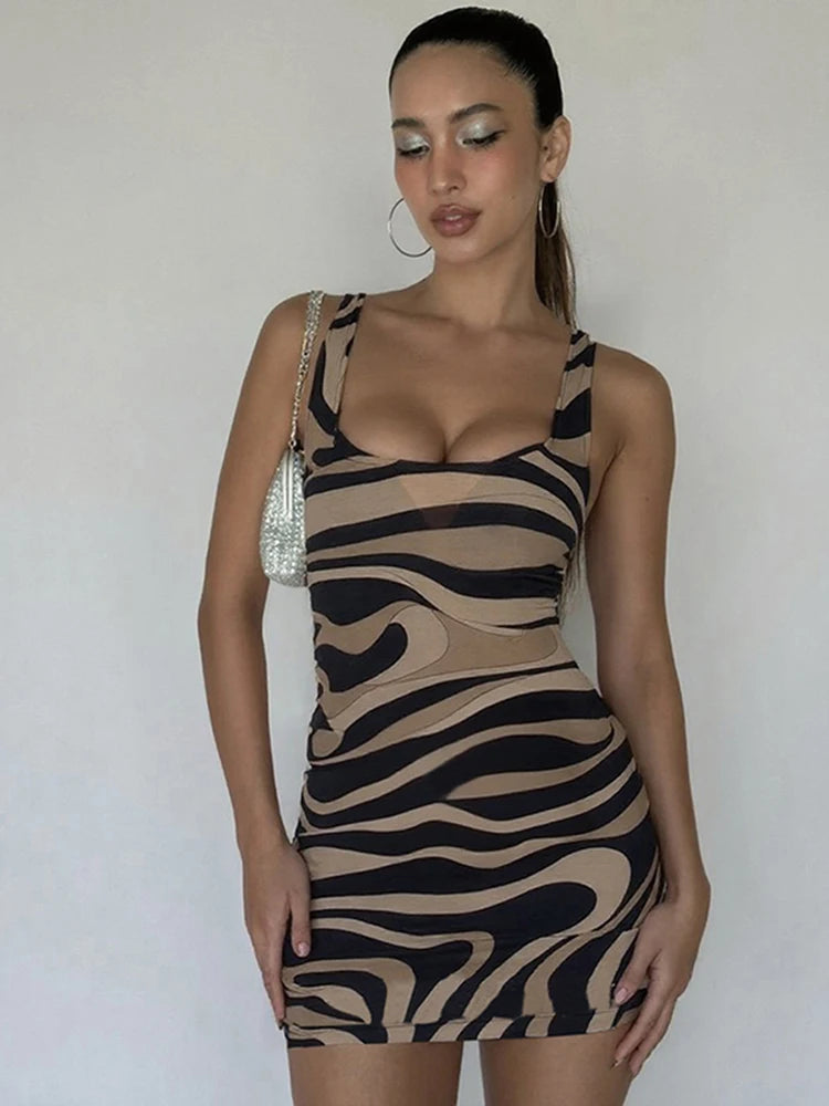 Sexy Stripe Mini Bodycon Dress with Square Collar VestiVogue