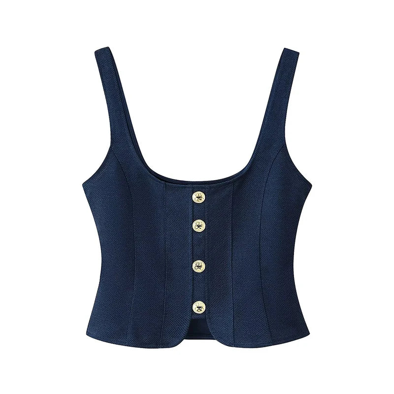 Chic Two-Piece Buttoned Top and Flare Trousers Set VestiVogue Only-Top L