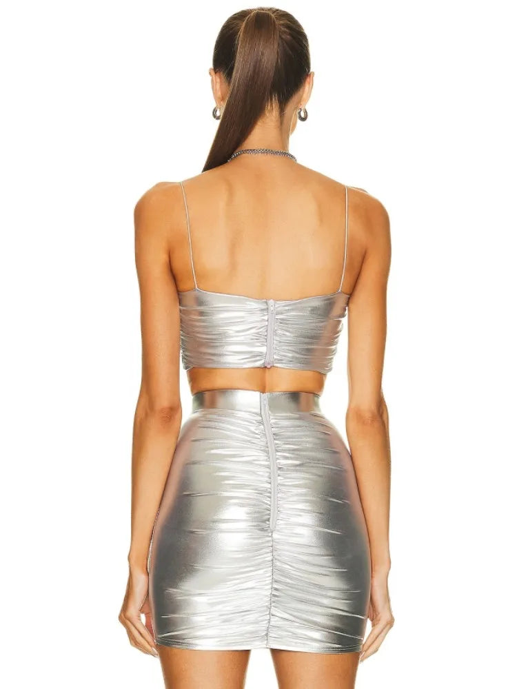 Silver Bodycon Two-Piece Set VestiVogue