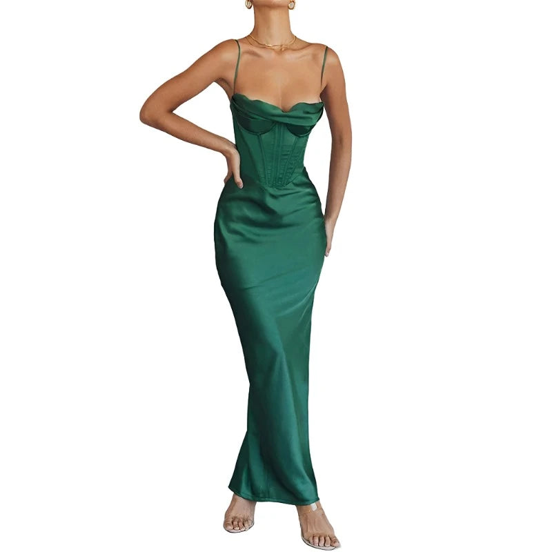 Pink Satin Corset Maxi Dress VestiVogue green M