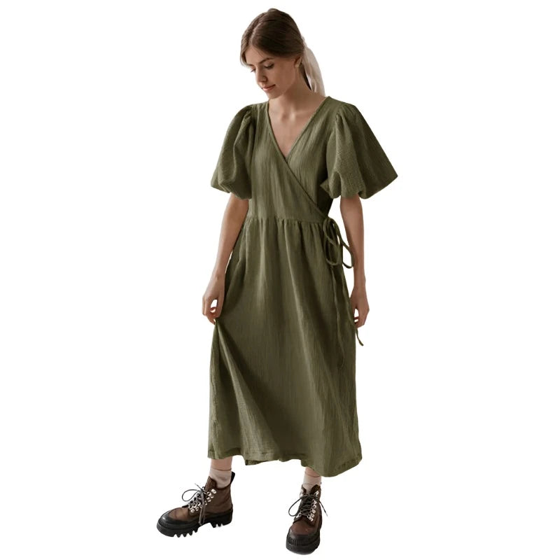 Short Sleeve summer Dress VestiVogue Army green One Size