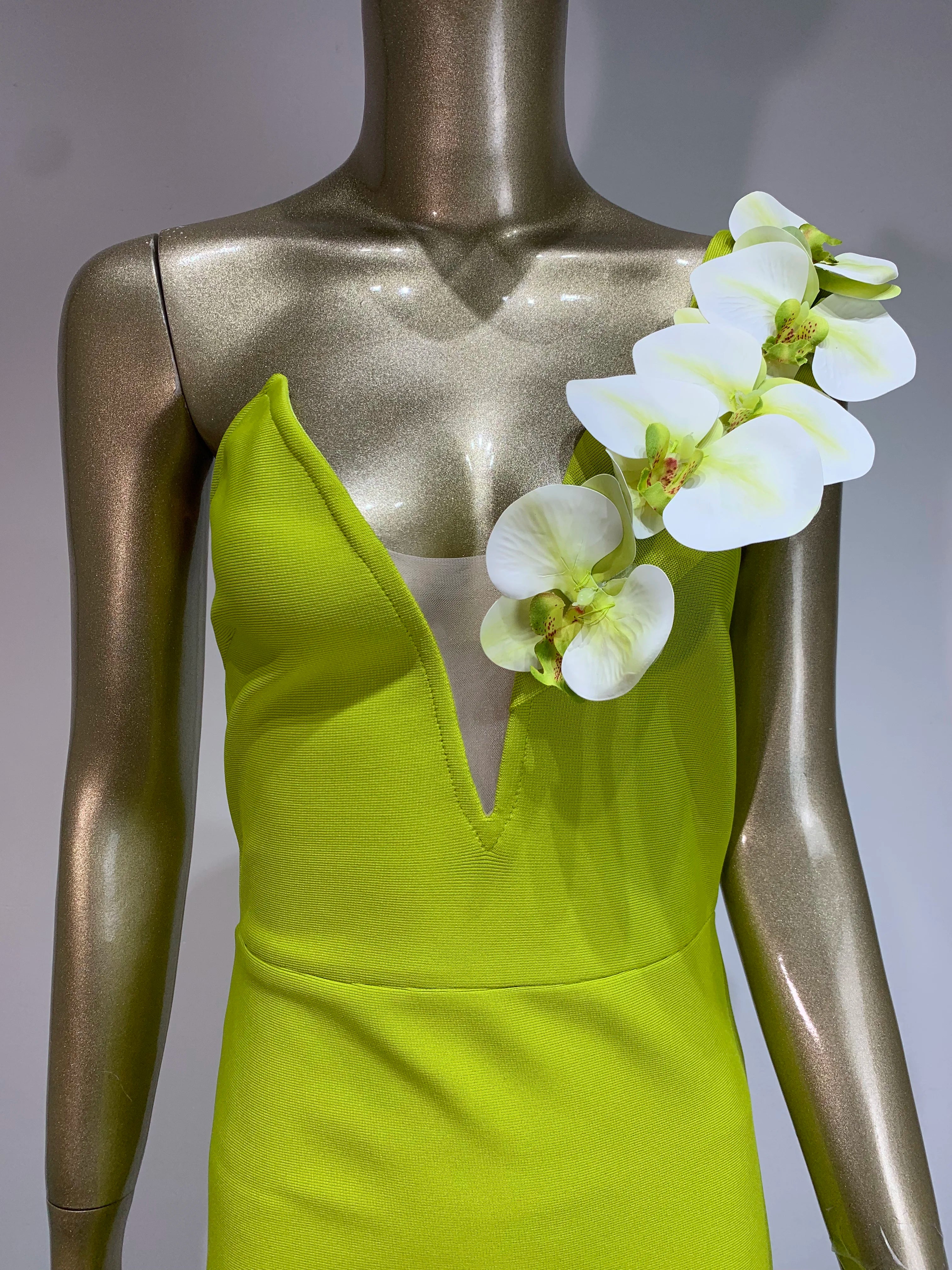 Neon Green Strapless Bodycon Dress with Appliques VestiVogue  