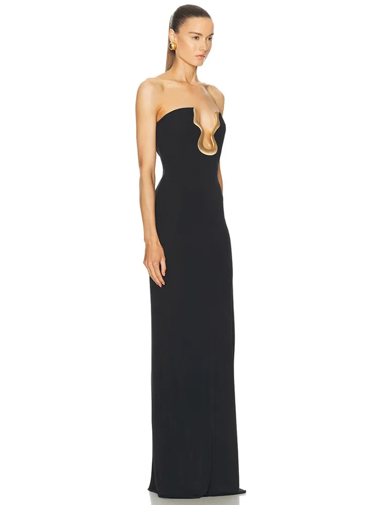 Strapless Backless Black Maxi Bodycon Dress VestiVogue