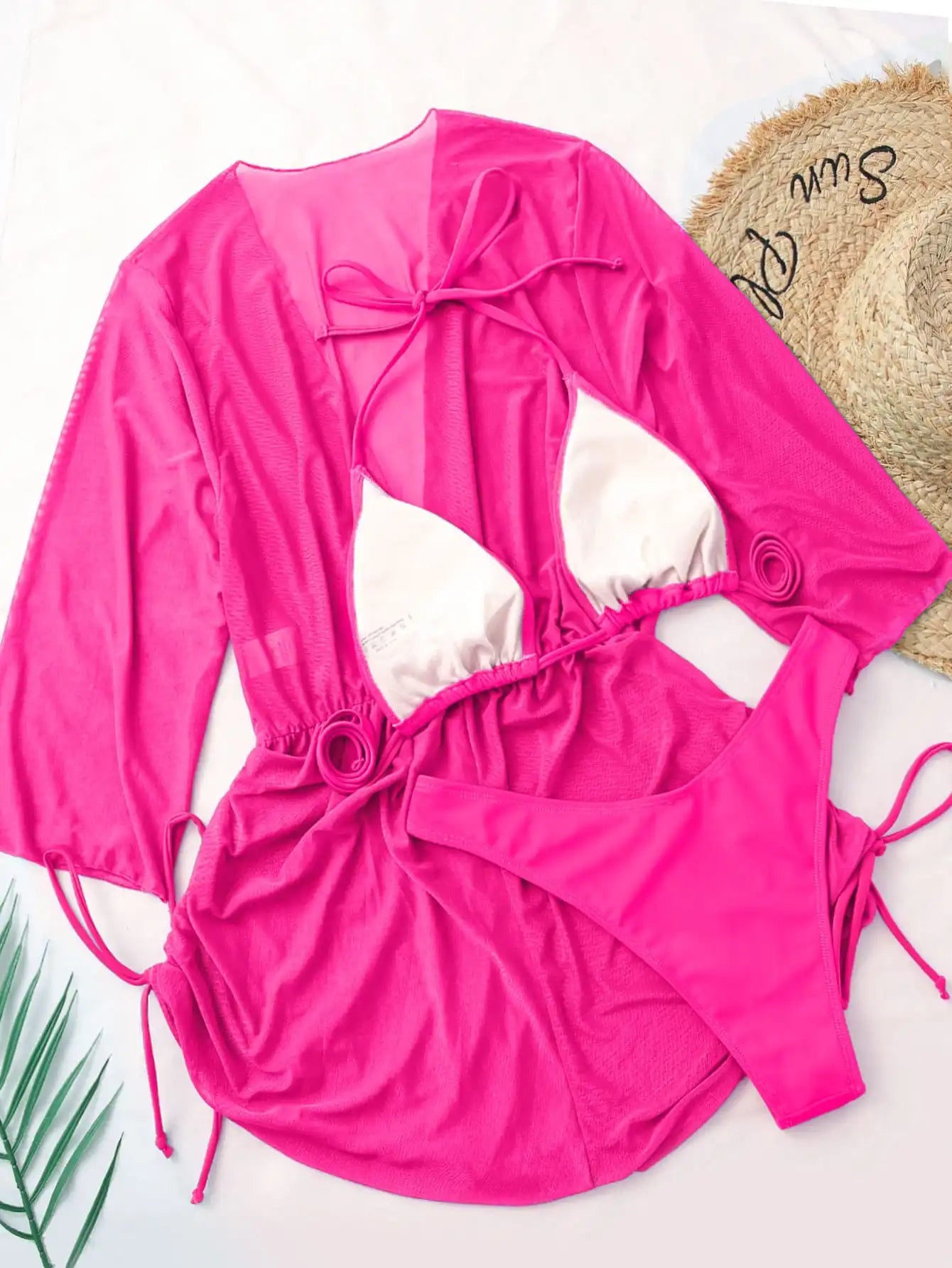 3 piece Pink triangle bikini set VestiVogue  