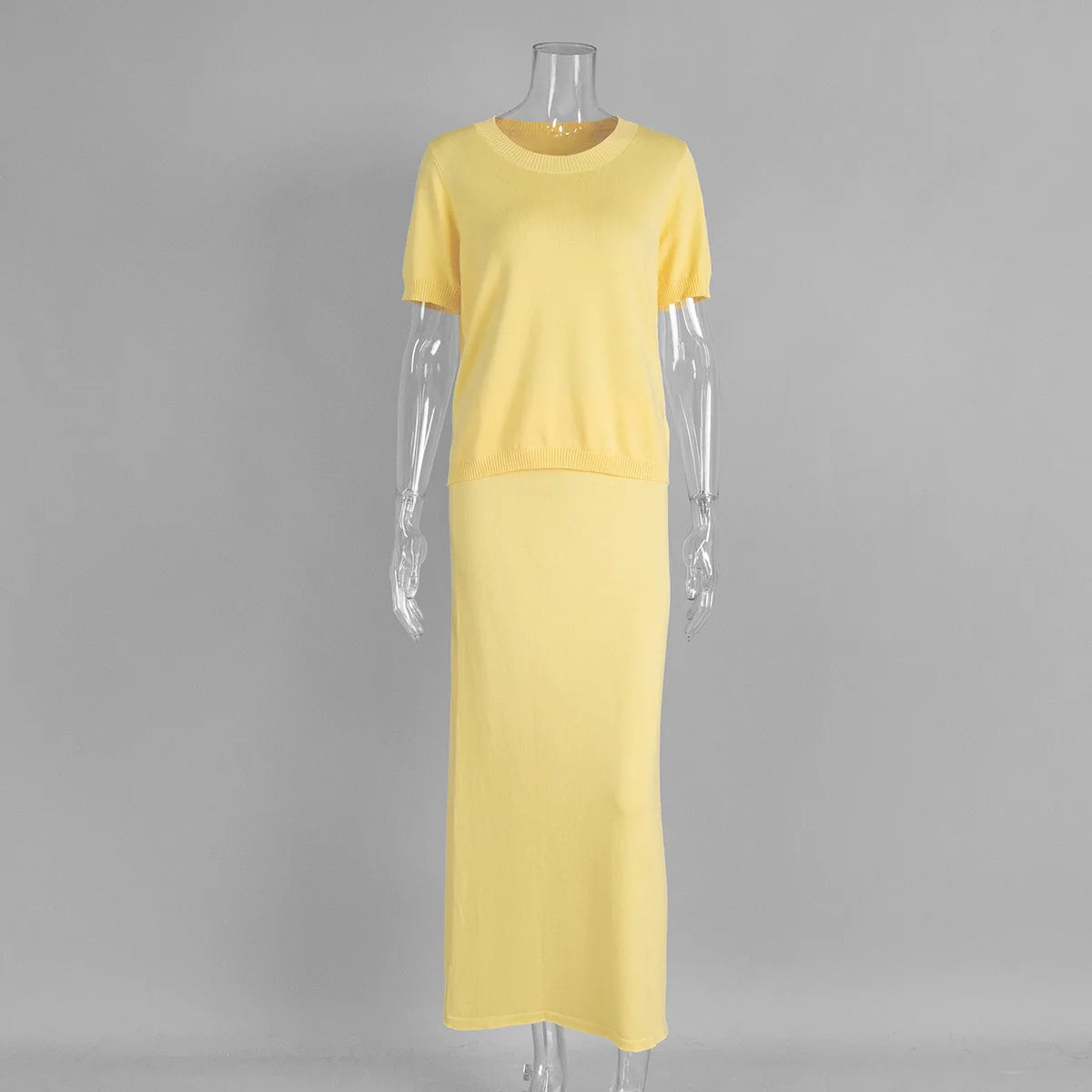 Knitted Maxi Skirt Set with Short Sleeve Sweater VestiVogue