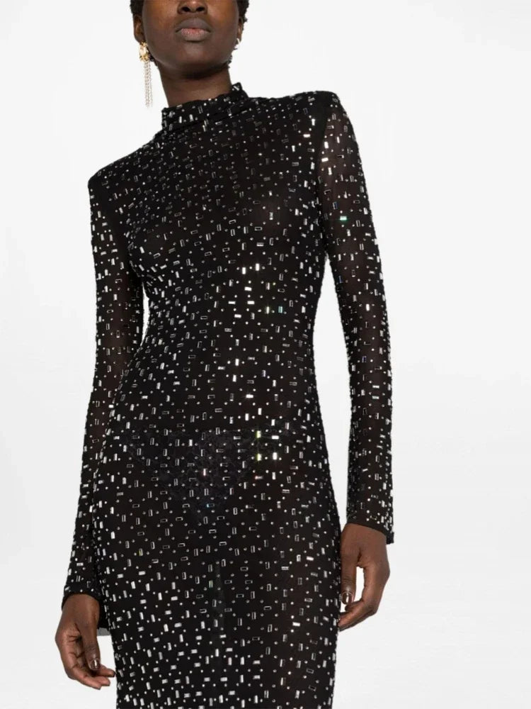 Turtleneck Sequined Maxi Dress VestiVogue