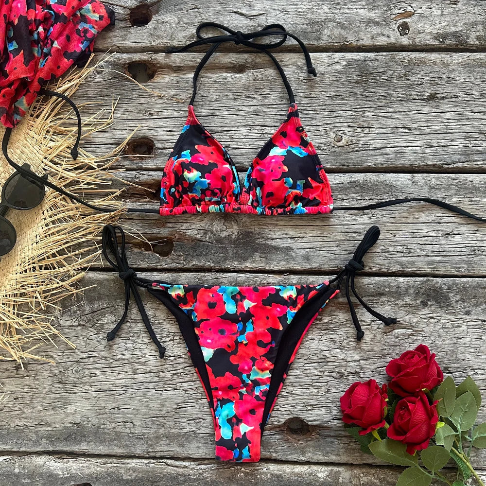 Floral Print Low Waist Bikini Set VestiVogue  