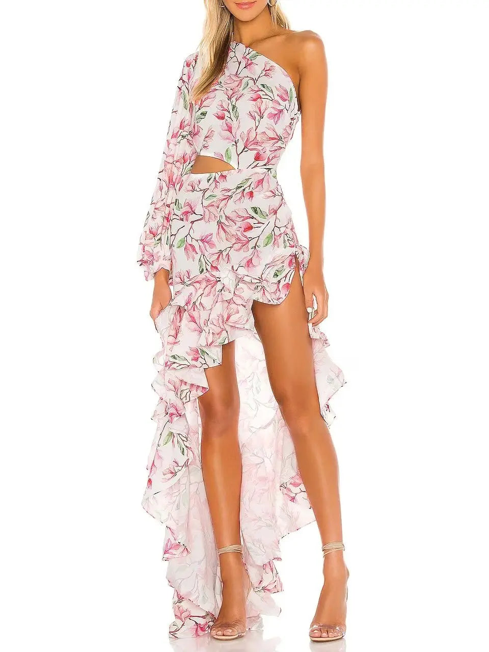 VFloral One Shoulder Split Maxi Dress VestiVogue  