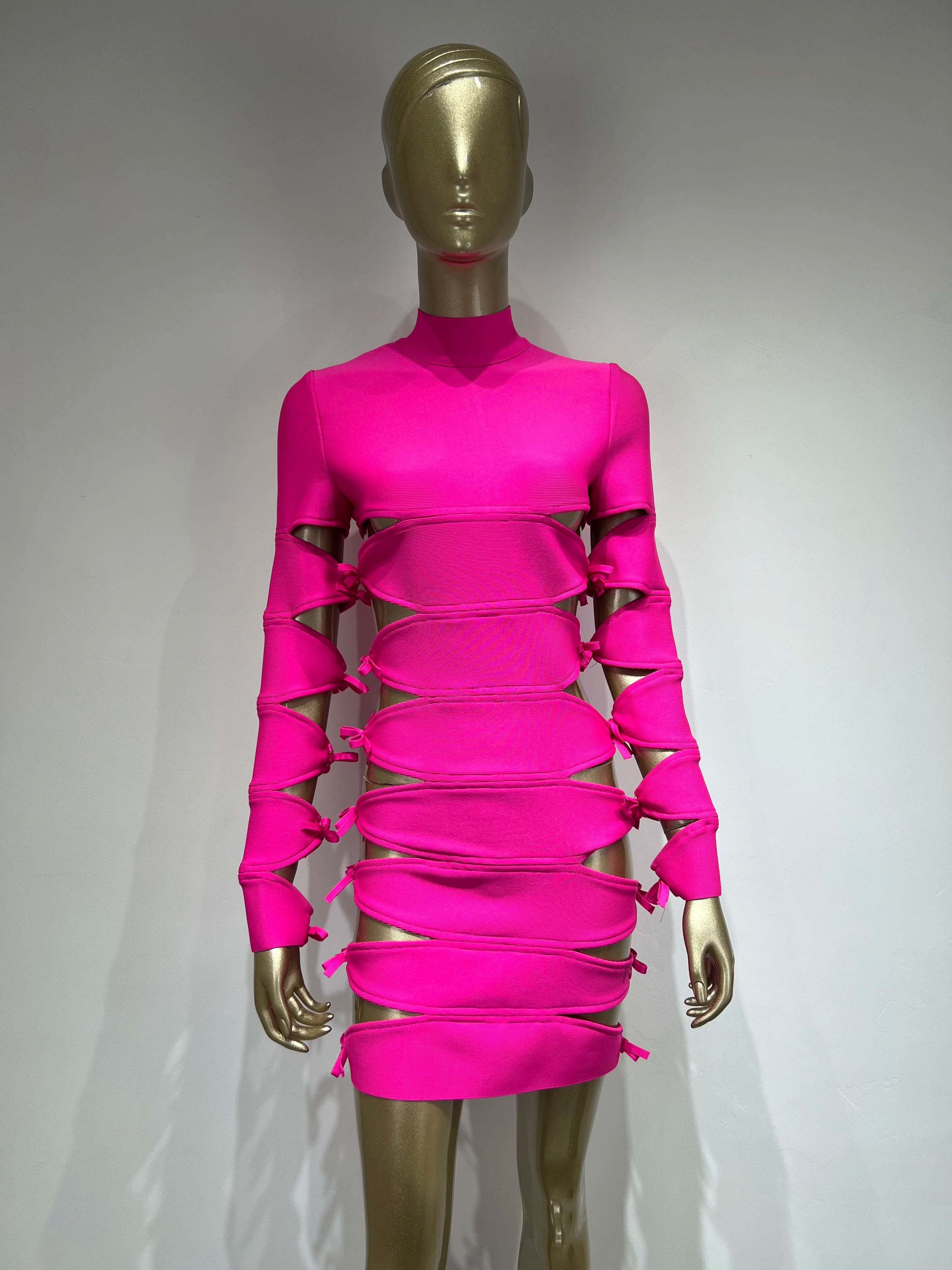 Hot Pink Turtleneck Bandage Dress VestiVogue  