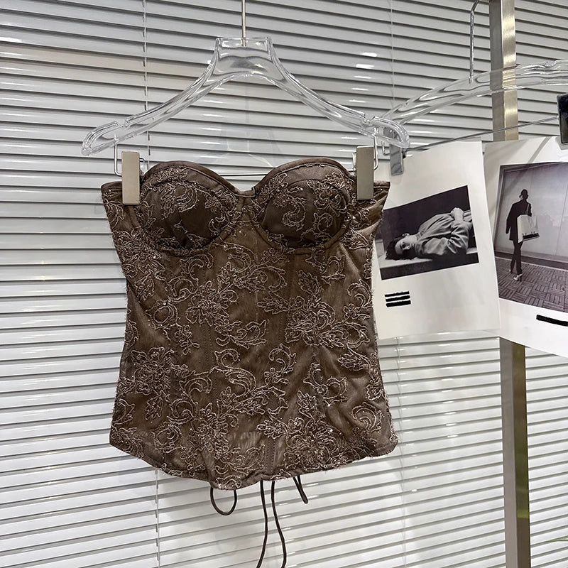 Backless Bandage Tank Top and Ribbon Mini Skirt Set