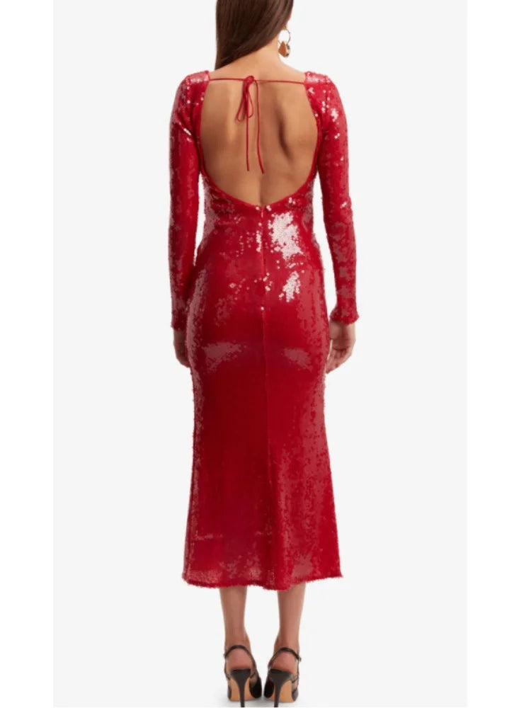 Stunning Red Sequined Bodycon Dress VestiVogue