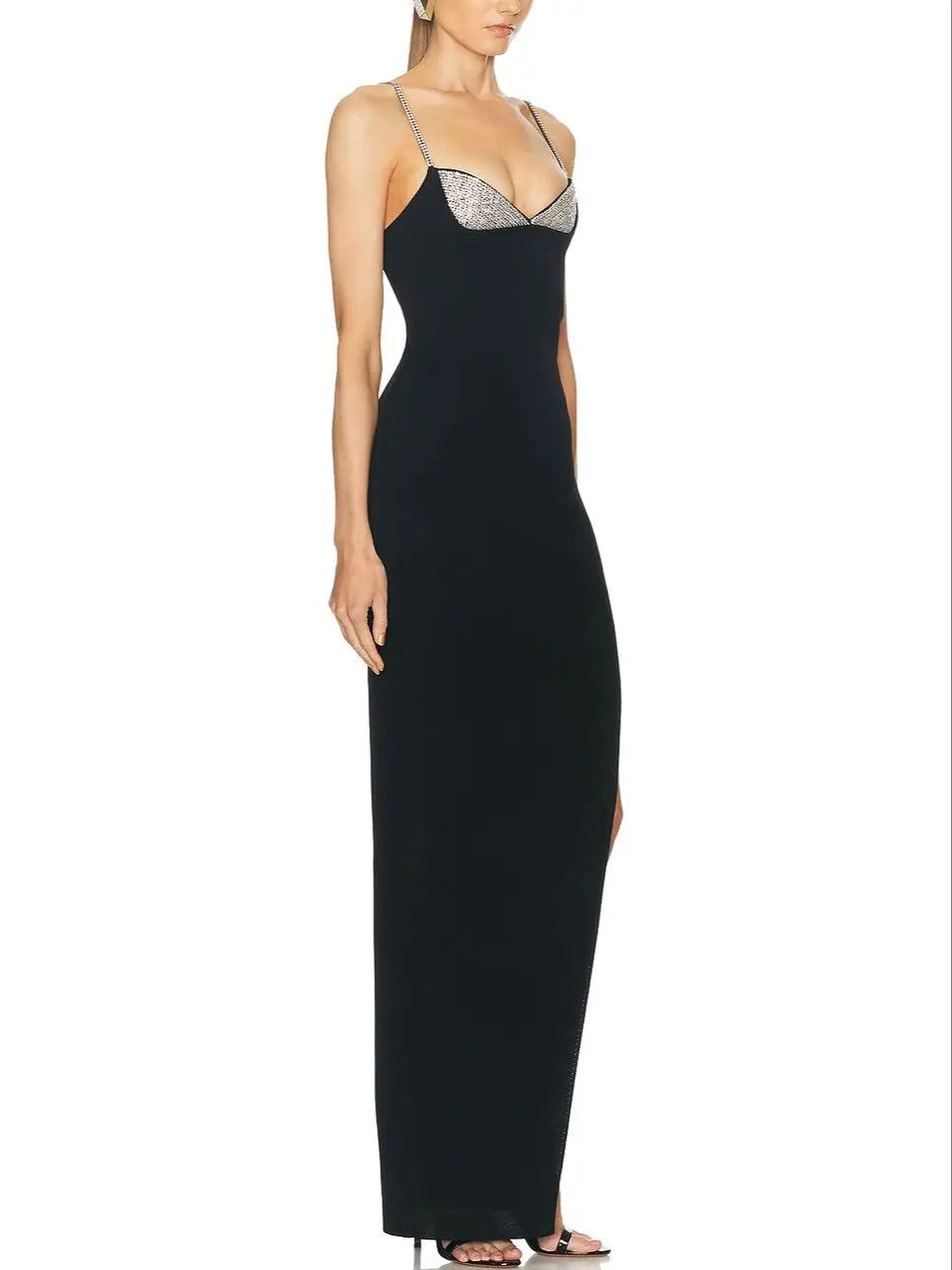 Elegant Sleeveless Black Bandage Dress with Crystal Detail VestiVogue  