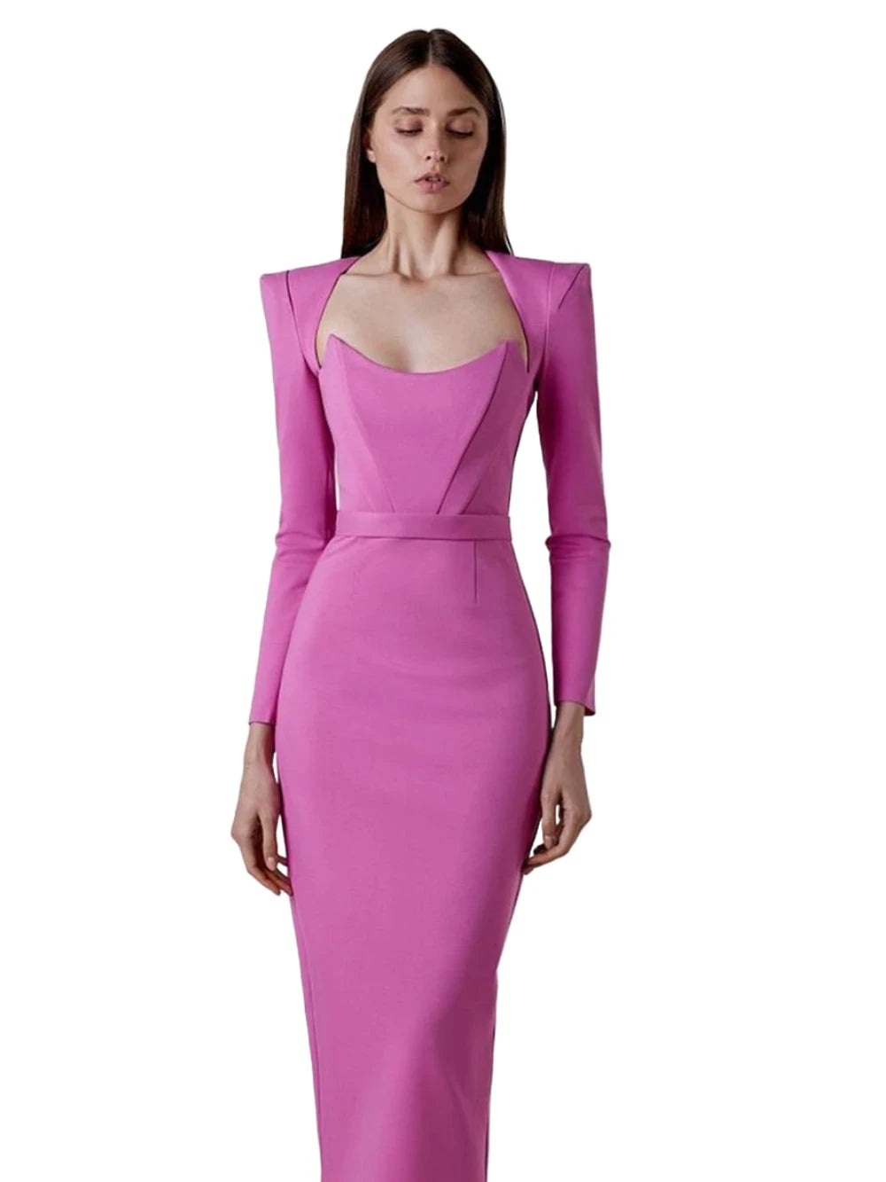 Long sleeves Bandage Dress VestiVogue Pink L