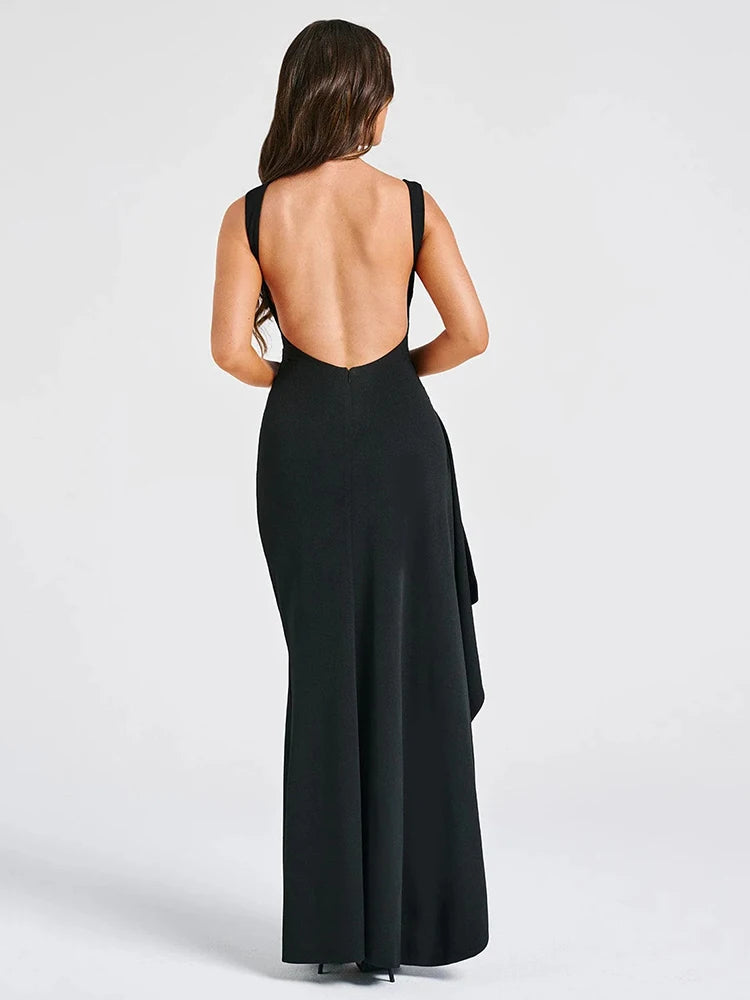 Midnight V-Neck Backless High Slit Bodycon Dress VestiVogue  