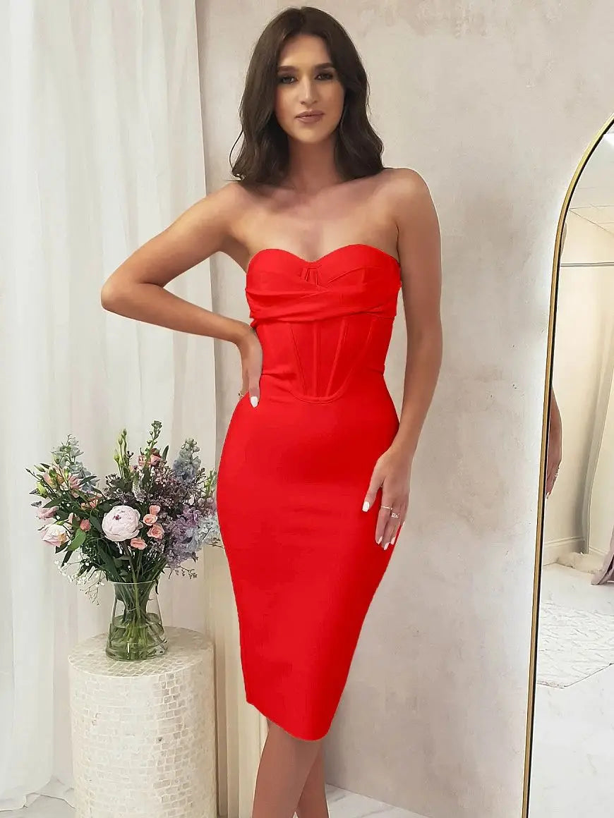 Sexy Red Strapless Bandage Dress VestiVogue