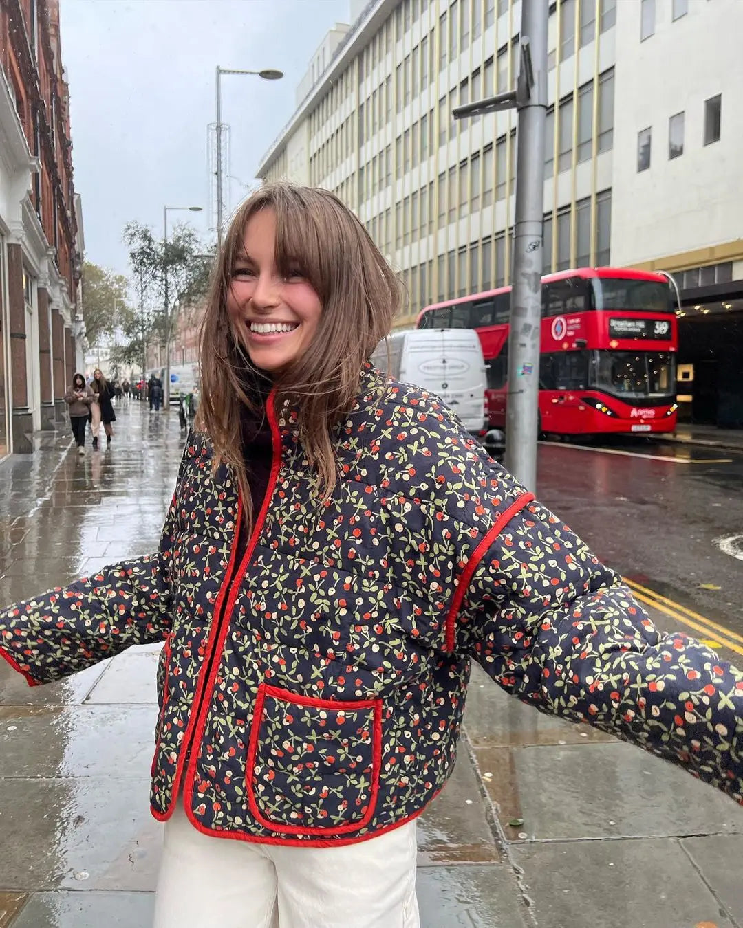 Floral Print Stand Collar Quilted Jacket for Women VestiVogue 1 L