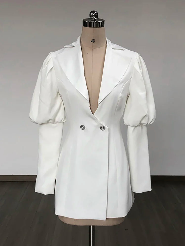 V-Neck Puff Sleeve blazer dress VestiVogue