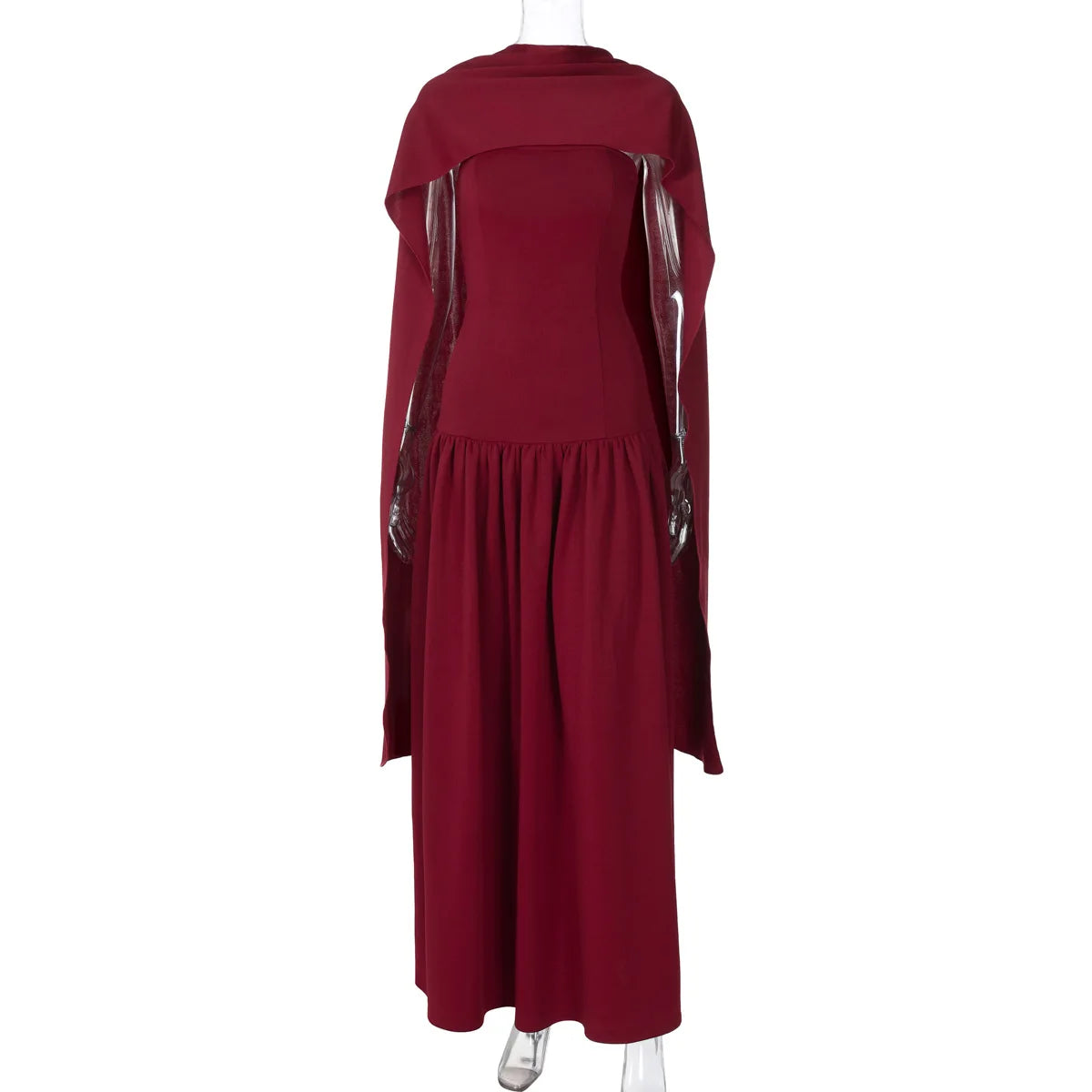 Strapless Back Lace Up Long Evening Dress VestiVogue Wine Red L