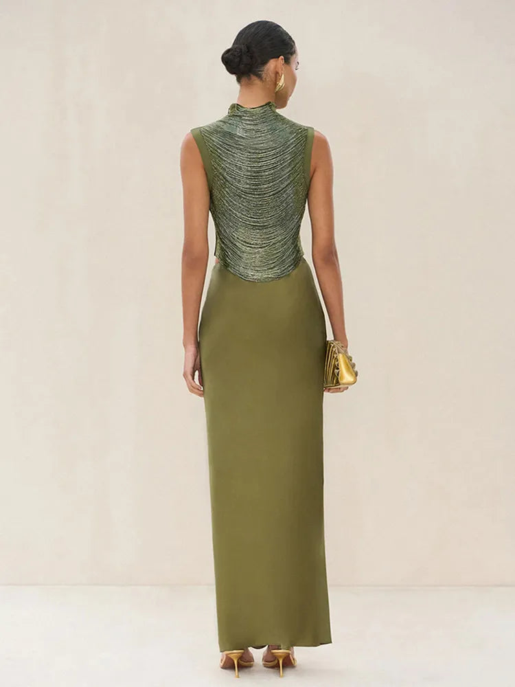 Army Green Maxi Two-Piece Tassel Skirt Set VestiVogue