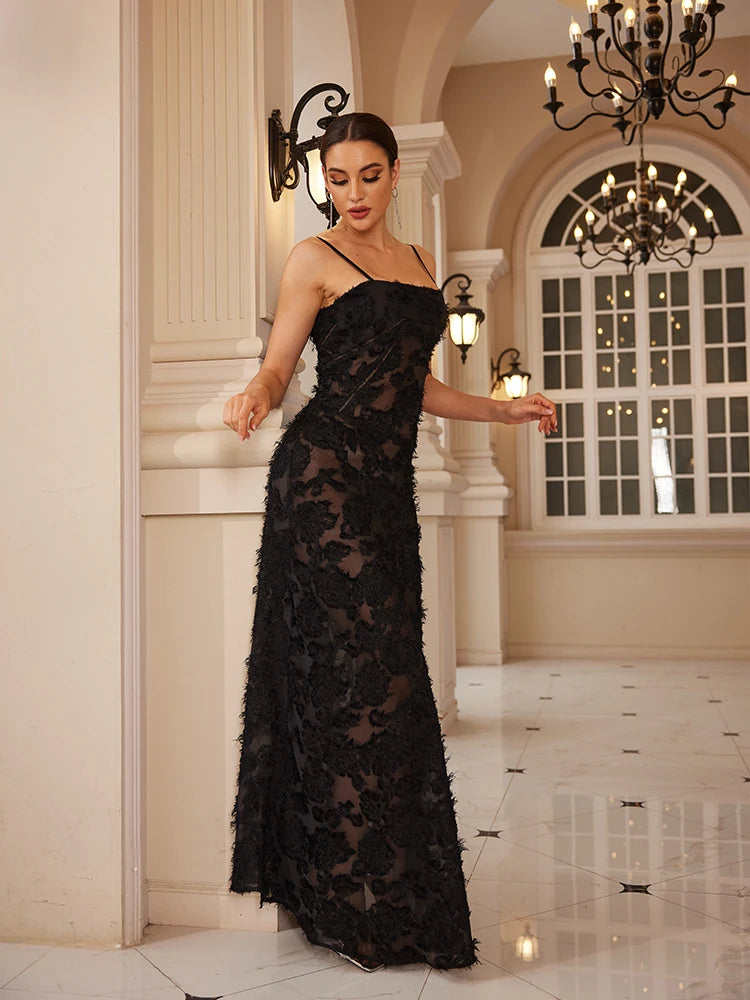 Elegant Black Floral Maxi Dress for Formal Occasions VestiVogue  