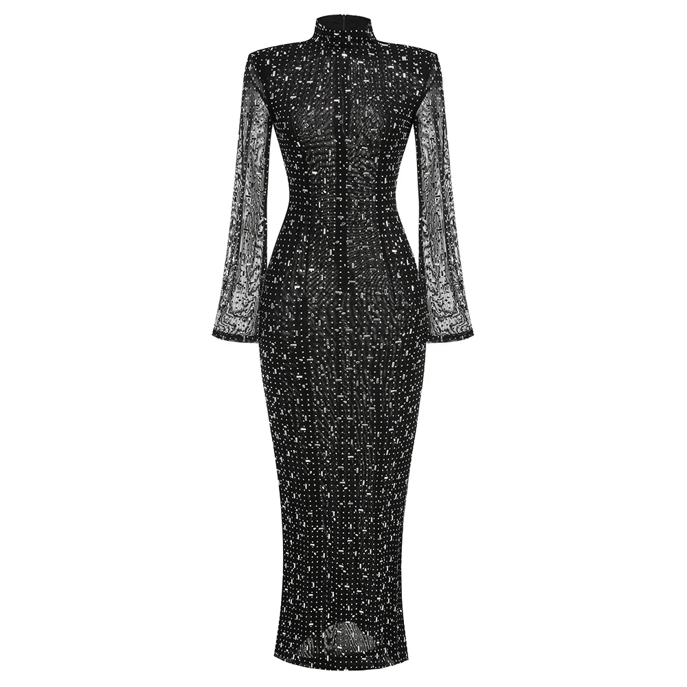 Turtleneck Sequined Maxi Dress VestiVogue