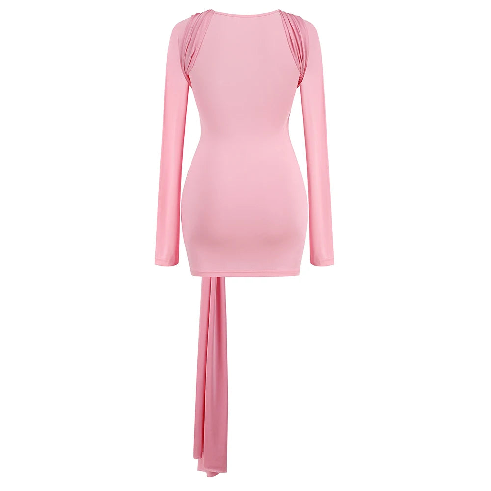 Pink Draped Mini Dress with Crossed Rings VestiVogue