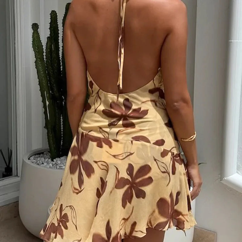 Chic Backless Halter Neck Mini Dress VestiVogue
