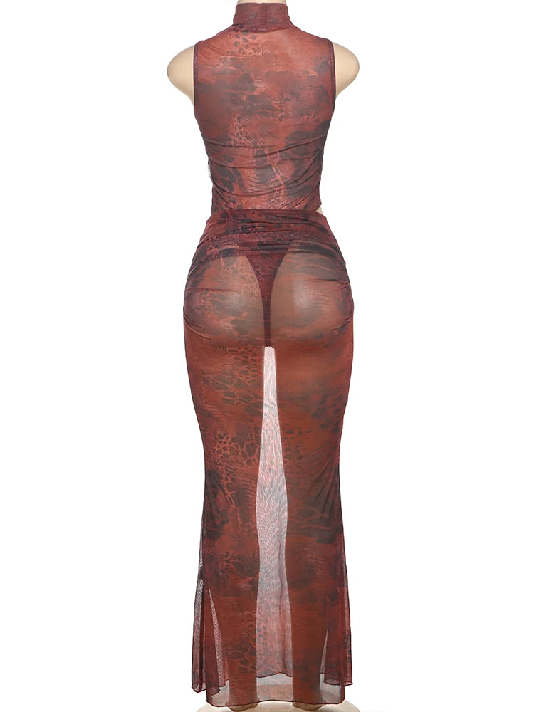 Leopard Print Bodysuit and Skirt Set VestiVogue