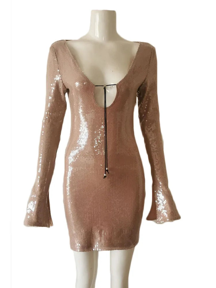 V-Neck Sequin Bodycon Mini Dress for Elegant Nights VestiVogue