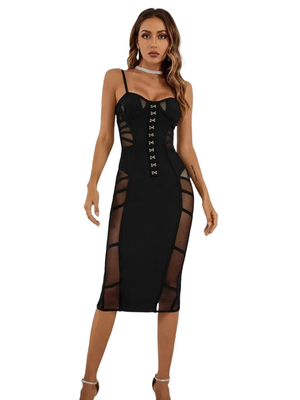 Black Lace Mesh Bodycon Party Dress VestiVogue  