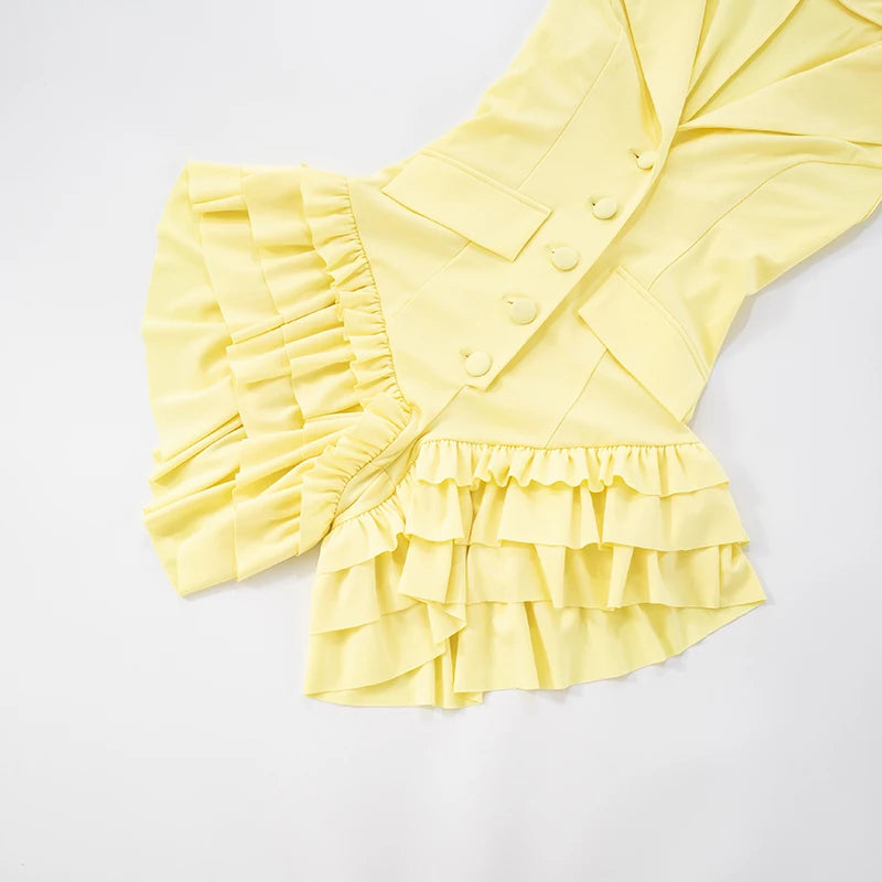 Lapel Button Deep V Ruffle Swing Playsuit VestiVogue