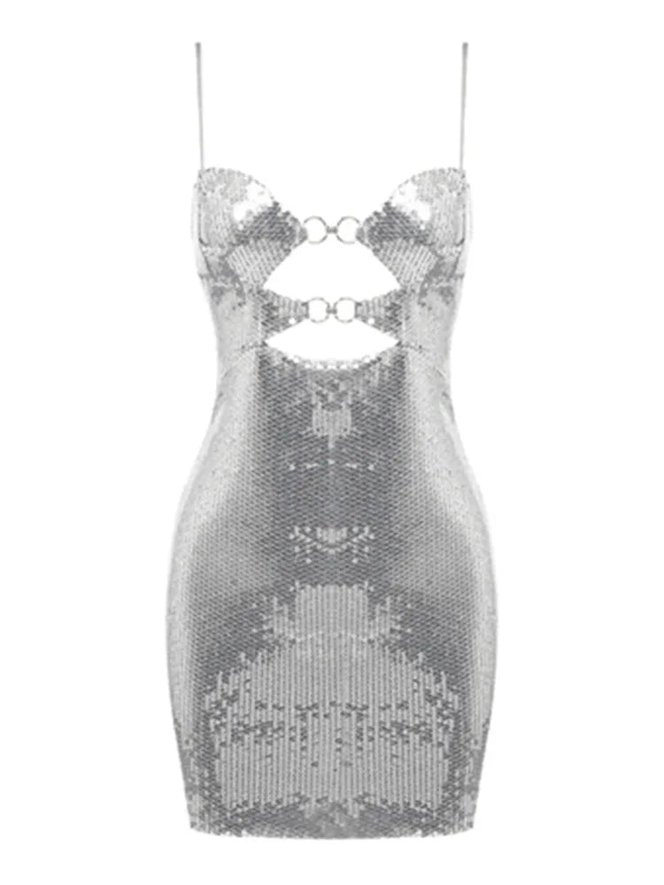 Sparkly Silver Bodycon Mini Dress VestiVogue