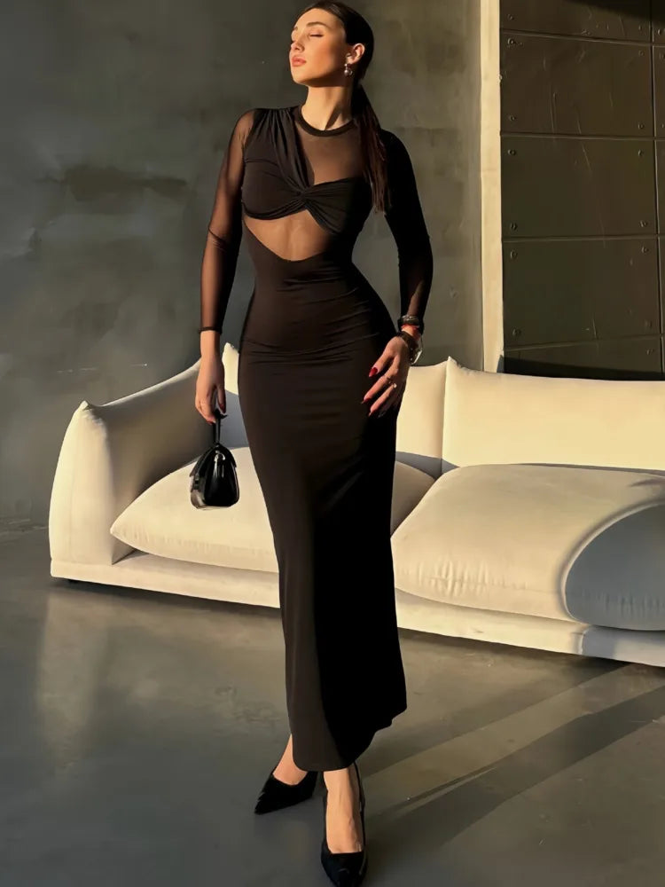 Sheer Mesh Bodycon Evening Dress VestiVogue