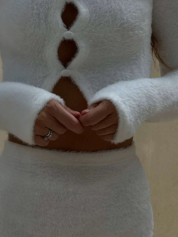 Plush U Collar Crop Top and Skinny Shorts Set VestiVogue