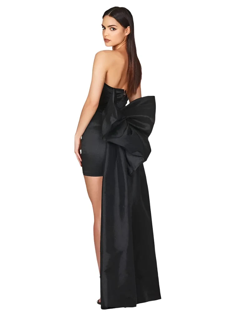 Strapless Mini Sati Dress with  bow Tie VestiVogue Black XS