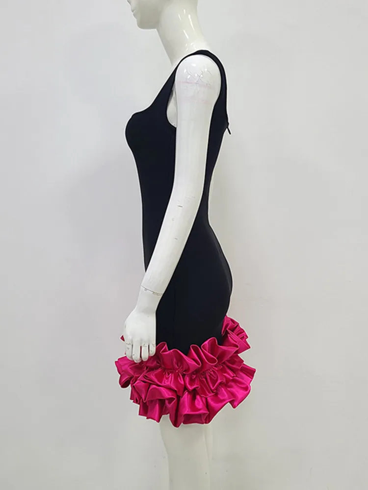 Black & Hot Pink Mini Bodycon Dress VestiVogue